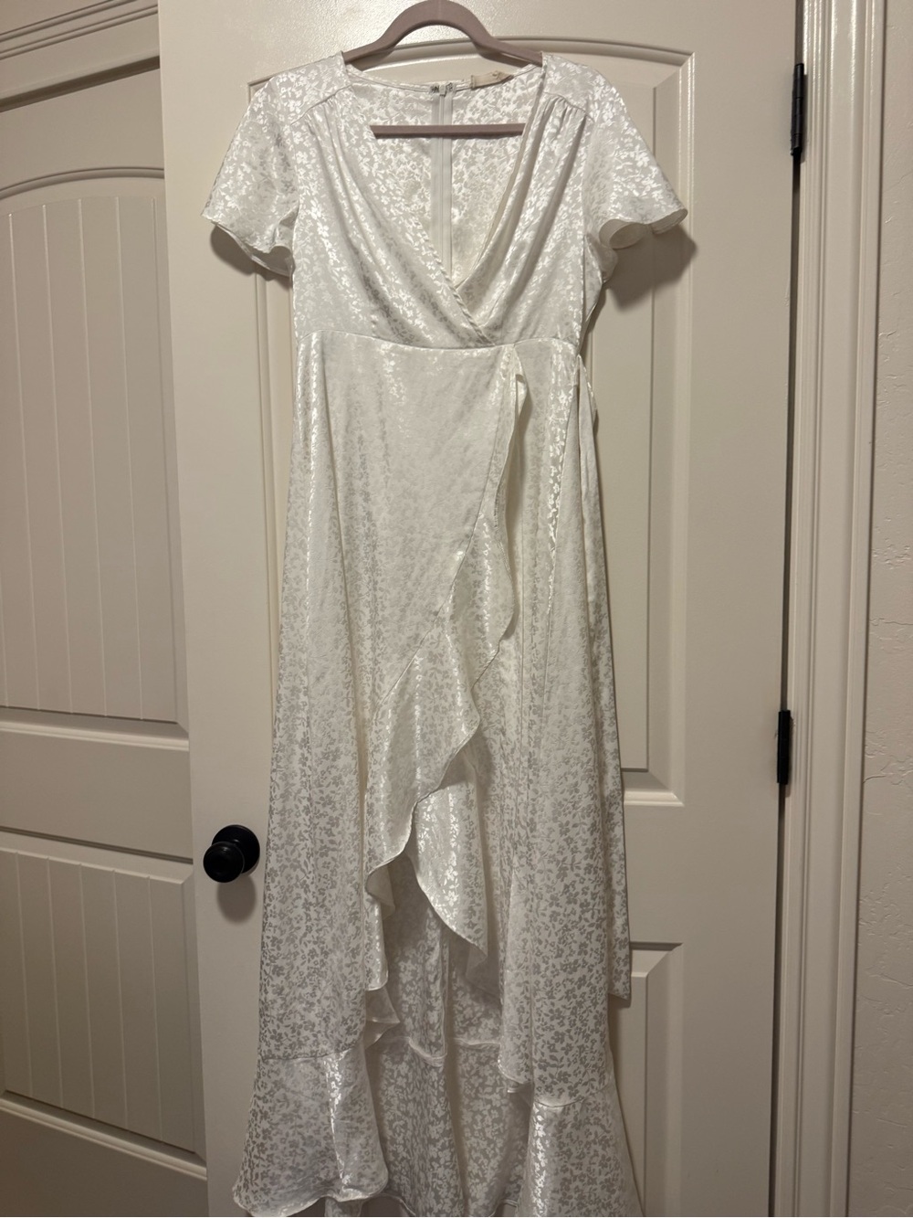 Altar'd State Ivory High-Low Wrap Maxi Dress with Ruffle Front